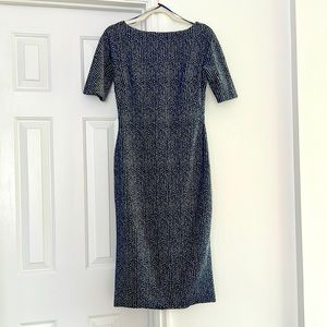 🍎 Maggy London Blue & Black w/ White Sheath Wiggle Fitted Dress